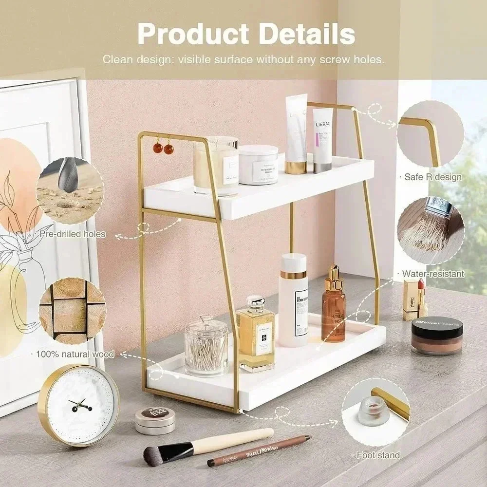 Bathroom Organizer Countertop, Counter Organizer for Bathroom Decor, Wooden Sink